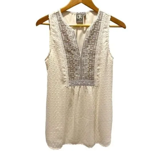 Anthropologie One September Pasto Swiss Dot Embroidered Beaded Cream Blouse XS - Picture 1 of 7